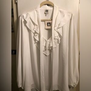 Anne Klein White Ruffled Blouse